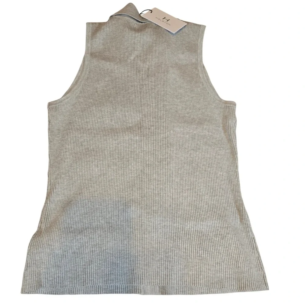 NWT‎  Halston Sleeveless Ribbed Knit Top Collared Button Front Tank Vest Medium - Picture 4 of 5